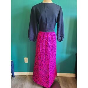 Volup Vintage Dayglo Barkcloth Maxi Dress Hawaiian Aloha Size Large